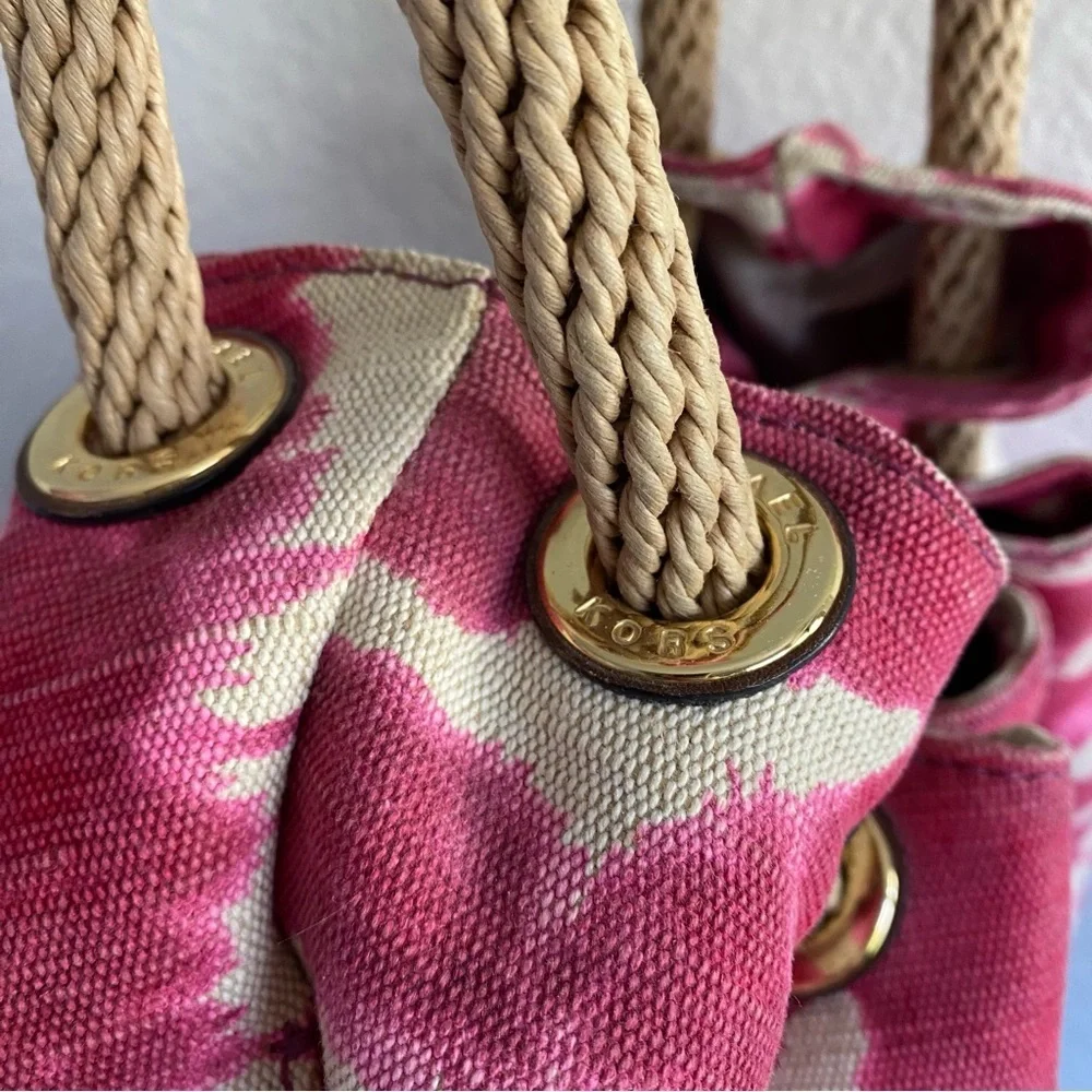 Michael Kors Marina Hobo Handbag Pink Tie Dye Canvas Medium Rope Handles
